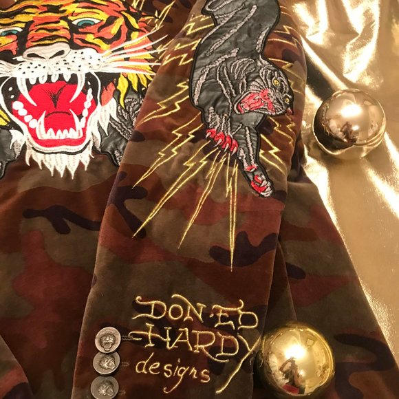 SUPER RARE amazing y2k Ed hardy camouflage velvet jacket! - Picture 3 of 11